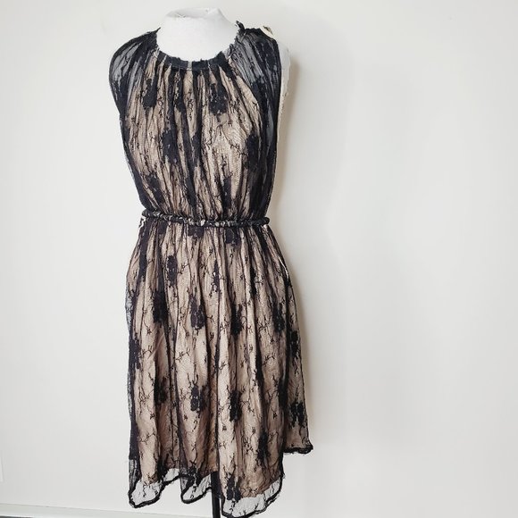 ARITIZIA WILFRED Silk Tulle Lace Cream/Black Dress - Picture 2 of 9